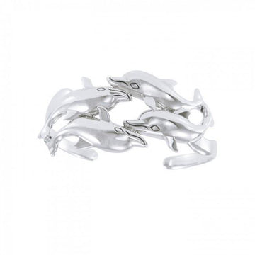 Dolphins Sterling Silver Cuff Bracelet TBA192 - Jewelry